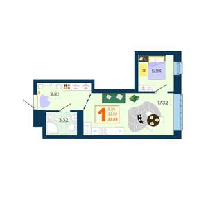 1-к квартира, вторичка, 33м2, 1/16 этаж