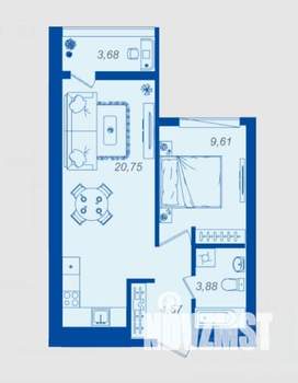 1-к квартира, вторичка, 40м2, 6/17 этаж