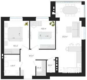 2-к квартира, вторичка, 62м2, 1/4 этаж
