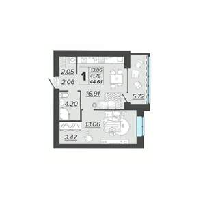 1-к квартира, вторичка, 45м2, 5/9 этаж