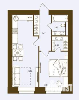 1-к квартира, вторичка, 44м2, 13/16 этаж