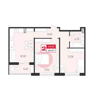 2-к квартира, вторичка, 61м2, 1/10 этаж