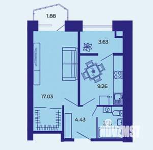 1-к квартира, сданный дом, 39м2, 2/9 этаж