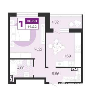 1-к квартира, вторичка, 39м2, 8/10 этаж