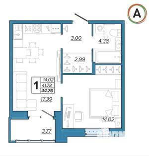 1-к квартира, вторичка, 45м2, 15/16 этаж