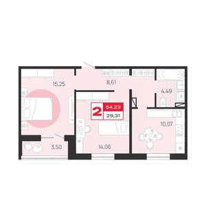 2-к квартира, вторичка, 54м2, 6/10 этаж