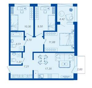 3-к квартира, вторичка, 69м2, 2/15 этаж