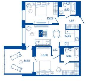 2-к квартира, вторичка, 77м2, 3/17 этаж