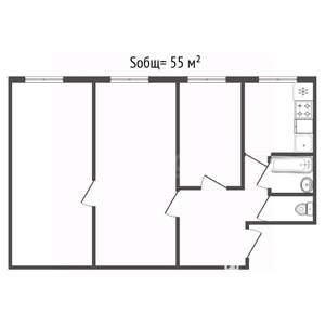 3-к квартира, вторичка, 55м2, 1/5 этаж