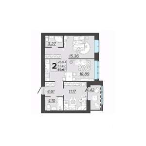 2-к квартира, вторичка, 60м2, 3/9 этаж