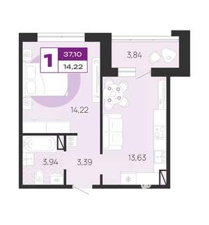 1-к квартира, вторичка, 37м2, 1/10 этаж