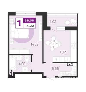 1-к квартира, вторичка, 39м2, 6/10 этаж