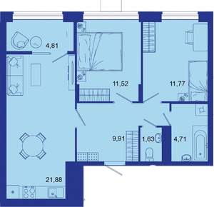 3-к квартира, вторичка, 66м2, 14/16 этаж