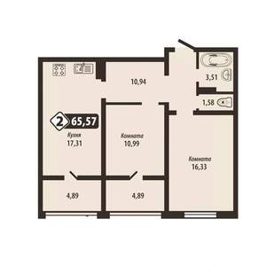 2-к квартира, вторичка, 66м2, 5/16 этаж