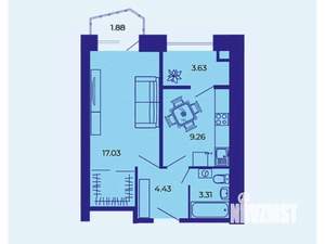 1-к квартира, вторичка, 38м2, 4/9 этаж