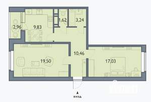 2-к квартира, сданный дом, 63м2, 13/16 этаж