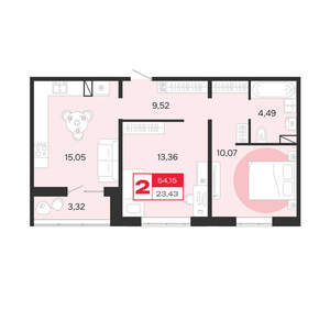 2-к квартира, вторичка, 54м2, 10/10 этаж