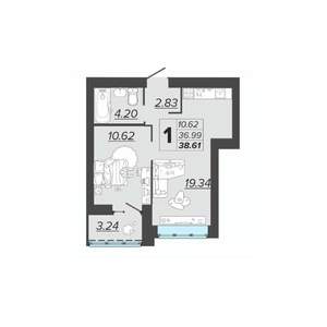 1-к квартира, вторичка, 39м2, 8/9 этаж