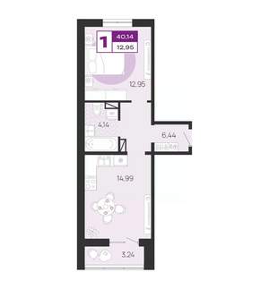 1-к квартира, вторичка, 40м2, 9/10 этаж