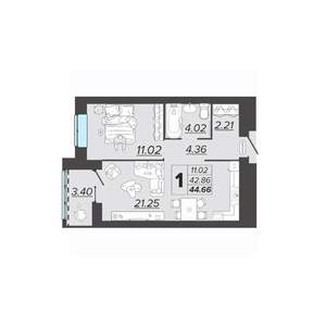 1-к квартира, вторичка, 45м2, 3/9 этаж
