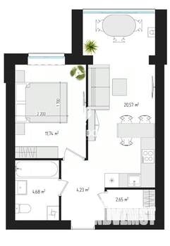1-к квартира, вторичка, 43м2, 4/4 этаж