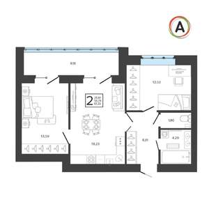 2-к квартира, вторичка, 61м2, 2/9 этаж