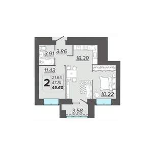 2-к квартира, вторичка, 50м2, 7/15 этаж