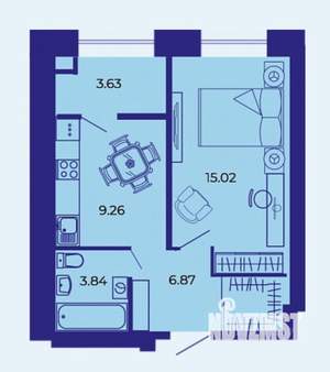 1-к квартира, сданный дом, 39м2, 2/9 этаж