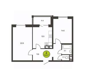 2-к квартира, сданный дом, 66м2, 3/16 этаж