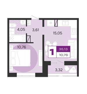 1-к квартира, вторичка, 35м2, 2/8 этаж