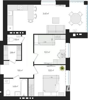 2-к квартира, строящийся дом, 64м2, 2/4 этаж