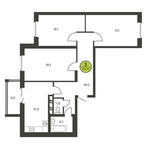 3-к квартира, сданный дом, 93м2, 16/16 этаж