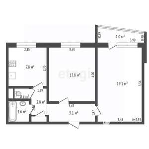 2-к квартира, вторичка, 53м2, 6/9 этаж