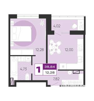 1-к квартира, вторичка, 39м2, 1/10 этаж