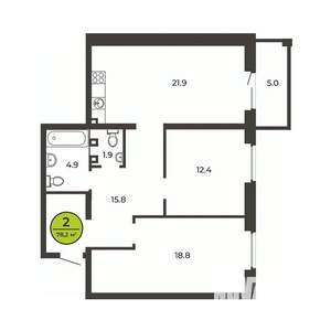 2-к квартира, вторичка, 78м2, 1/9 этаж