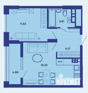 1-к квартира, вторичка, 45м2, 16/19 этаж