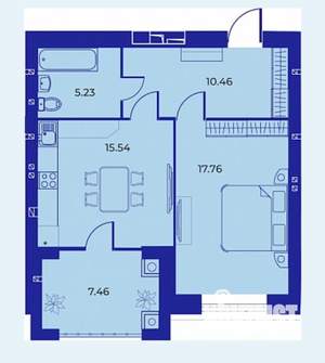 1-к квартира, сданный дом, 57м2, 6/9 этаж