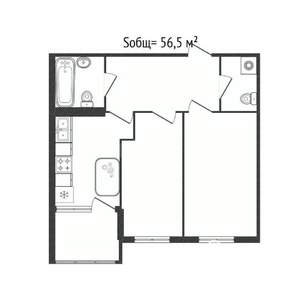 2-к квартира, вторичка, 57м2, 13/16 этаж