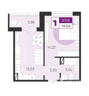 1-к квартира, вторичка, 37м2, 3/10 этаж