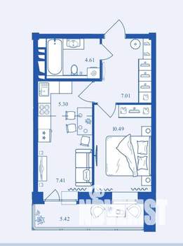 1-к квартира, вторичка, 40м2, 1/16 этаж