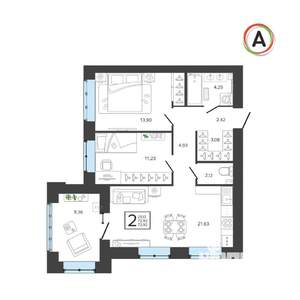 2-к квартира, вторичка, 73м2, 3/9 этаж