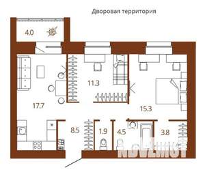 2-к квартира, вторичка, 65м2, 8/14 этаж