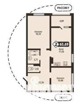 2-к квартира, вторичка, 66м2, 4/16 этаж