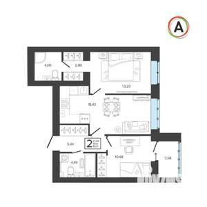 2-к квартира, вторичка, 61м2, 2/9 этаж