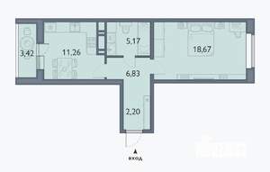 1-к квартира, сданный дом, 45м2, 1/16 этаж