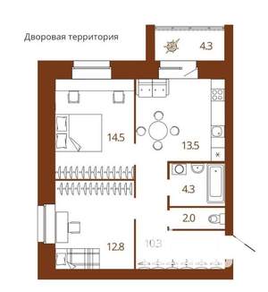 2-к квартира, вторичка, 60м2, 8/14 этаж