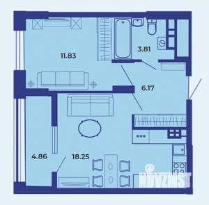 1-к квартира, вторичка, 45м2, 13/19 этаж