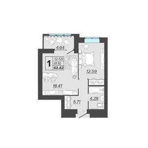 1-к квартира, вторичка, 43м2, 8/9 этаж