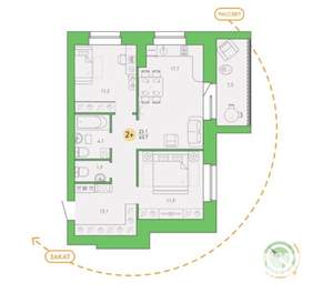 2-к квартира, сданный дом, 64м2, 4/9 этаж