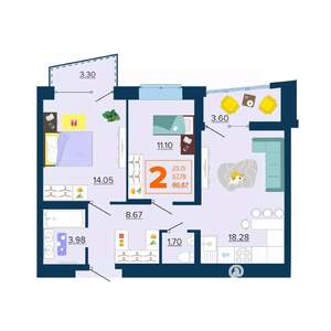 2-к квартира, вторичка, 61м2, 9/16 этаж